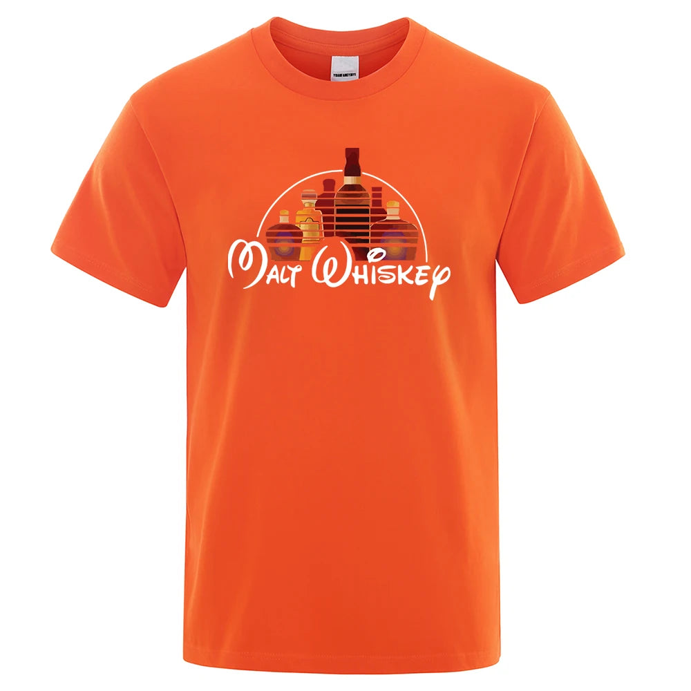 Malt Whiskey Printed T-Shirt Funny Alcohol Drunk Mens Short Sleeve Loose Oversized Tees Fashion Street Clothing Summer Tops
