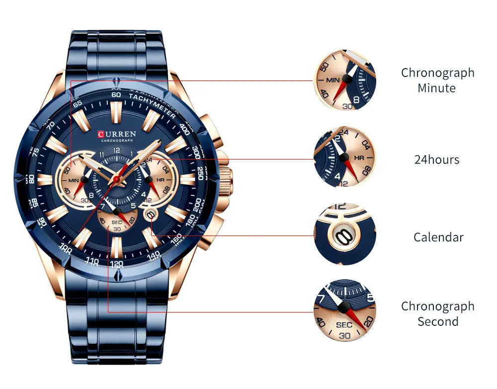 Casual Sport Chronograph Men's Watches Stainless Steel