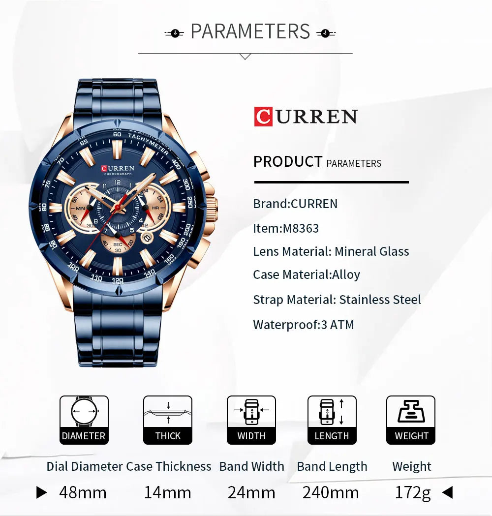 Casual Sport Chronograph Men's Watches Stainless Steel