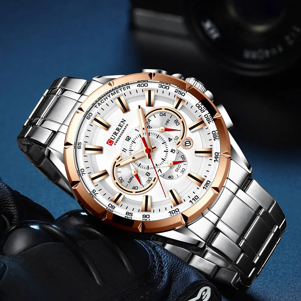 Casual Sport Chronograph Men's Watches Stainless Steel
