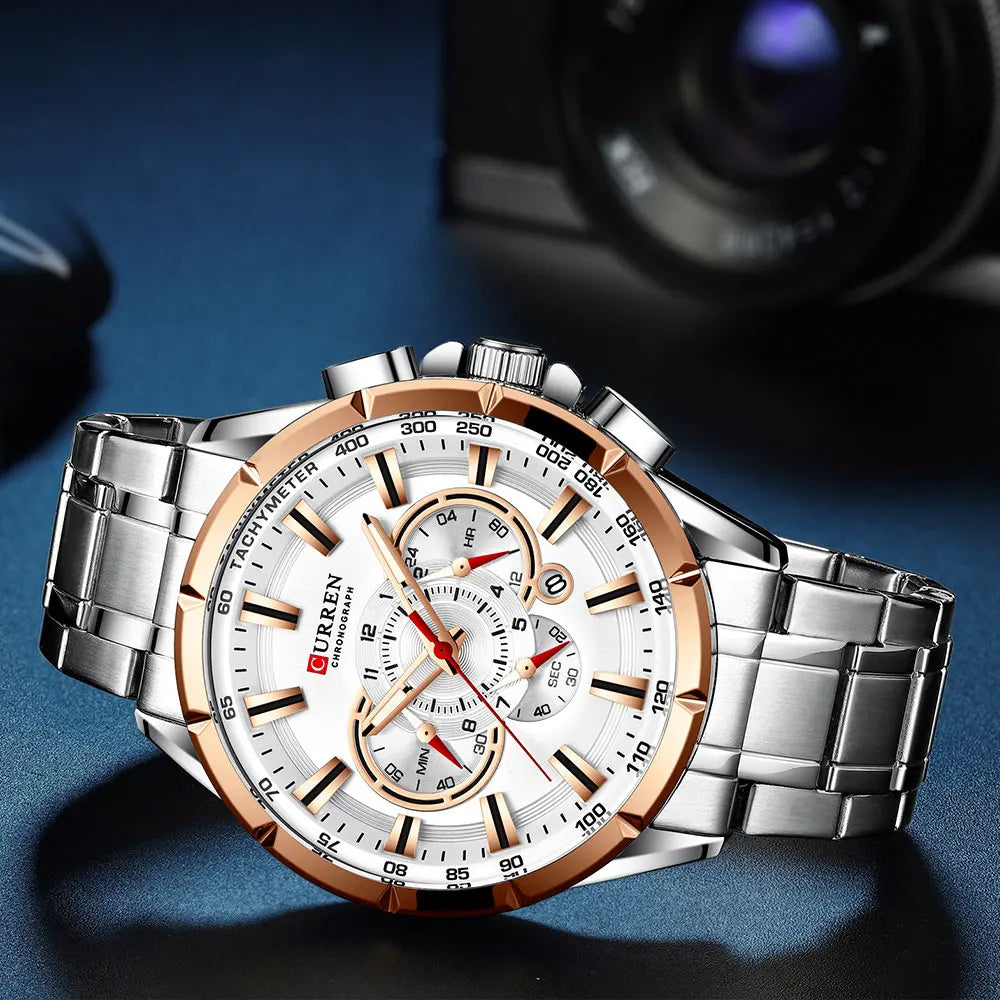 Casual Sport Chronograph Men's Watches Stainless Steel