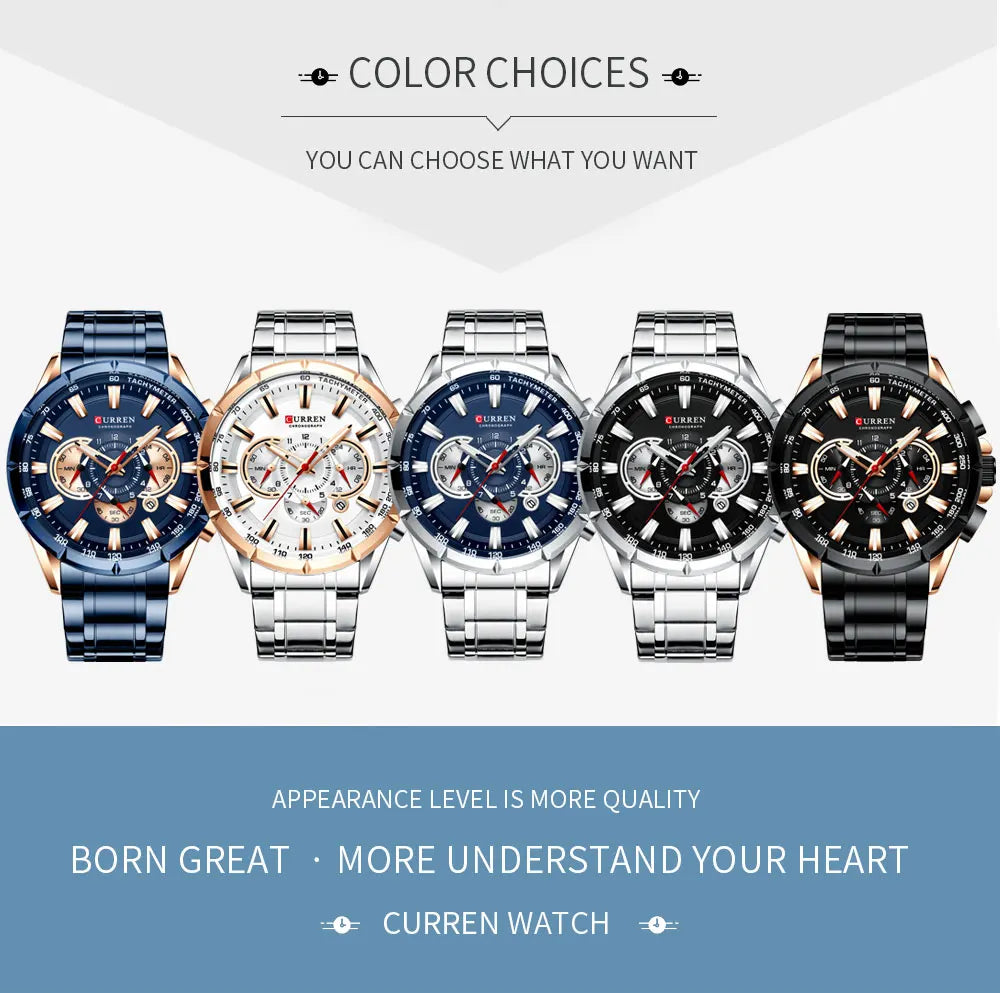 Casual Sport Chronograph Men's Watches Stainless Steel