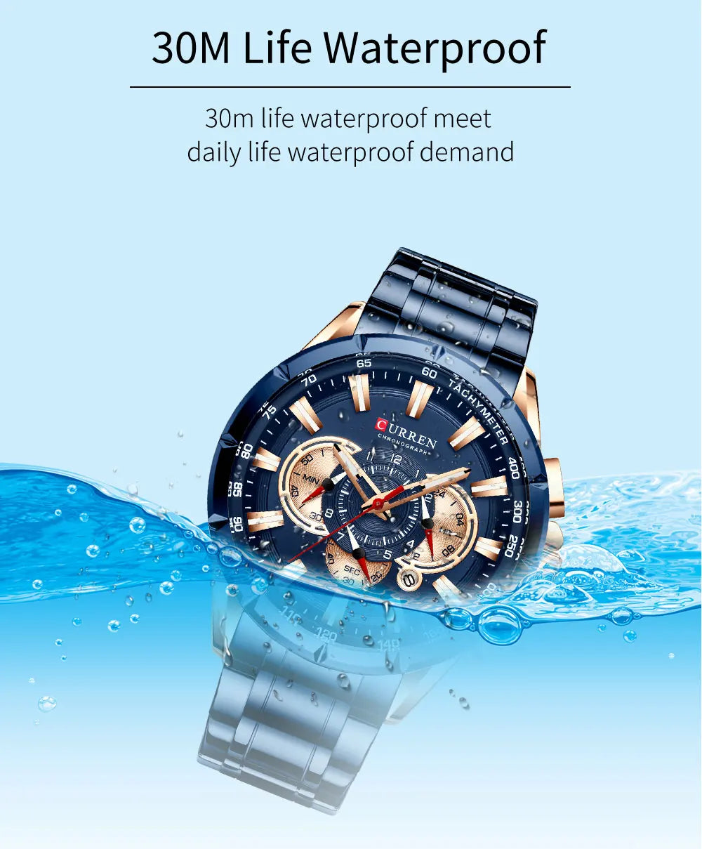 Casual Sport Chronograph Men's Watches Stainless Steel