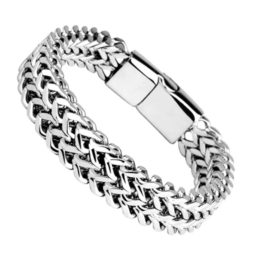 Stainless Steel Braided Double Row Front and Rear Fish Scale Alloy Magnetic Buckle Bracelet
