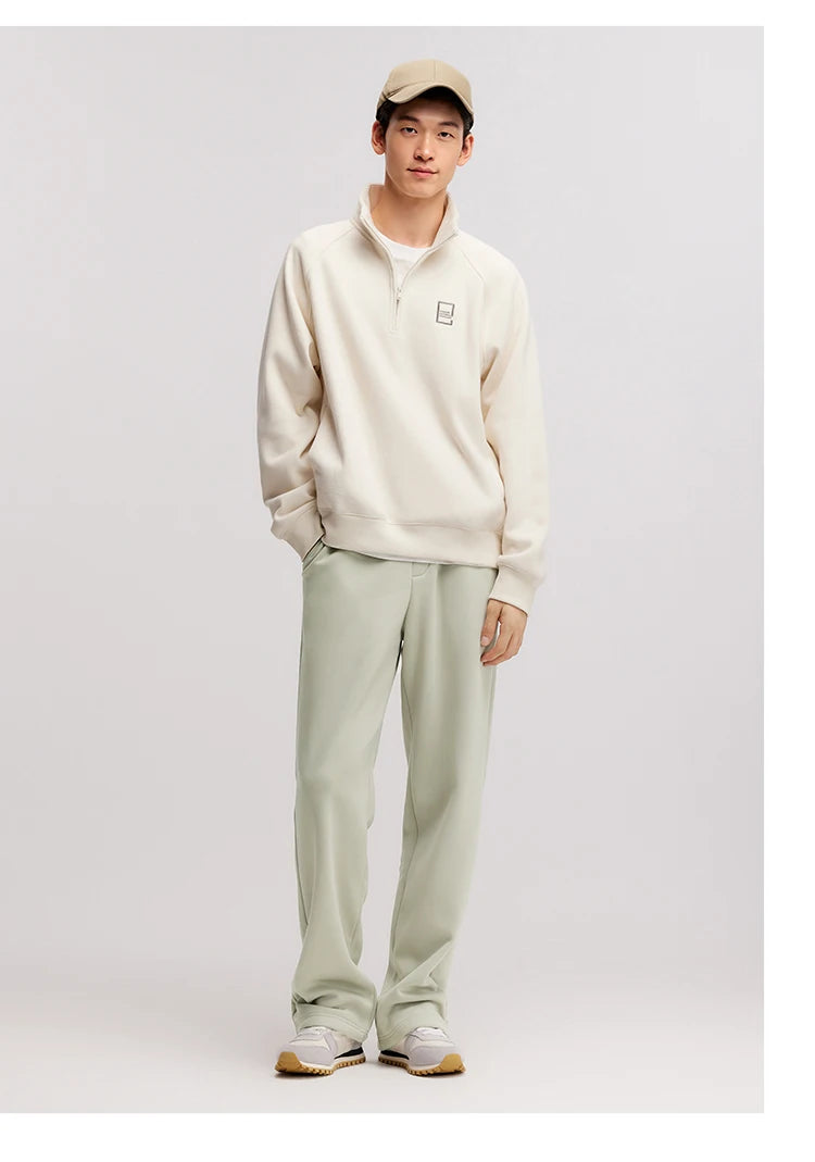 Semir Pants Men Fleece Lined 2024 Winter New Thermal Bacteriostatic Solid Color Loose Elastic Waist Straight Leg Pants