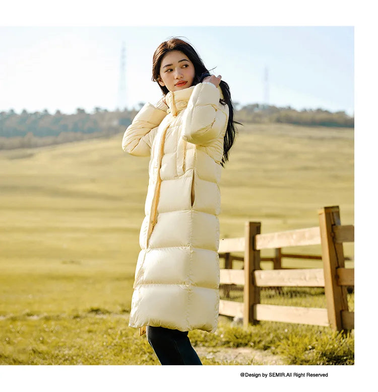 Semir Down Jacket Women Long Length Three-Proof Versatile 2024 Updated Winter New Loose Hooded Coat Simple Down Jacket