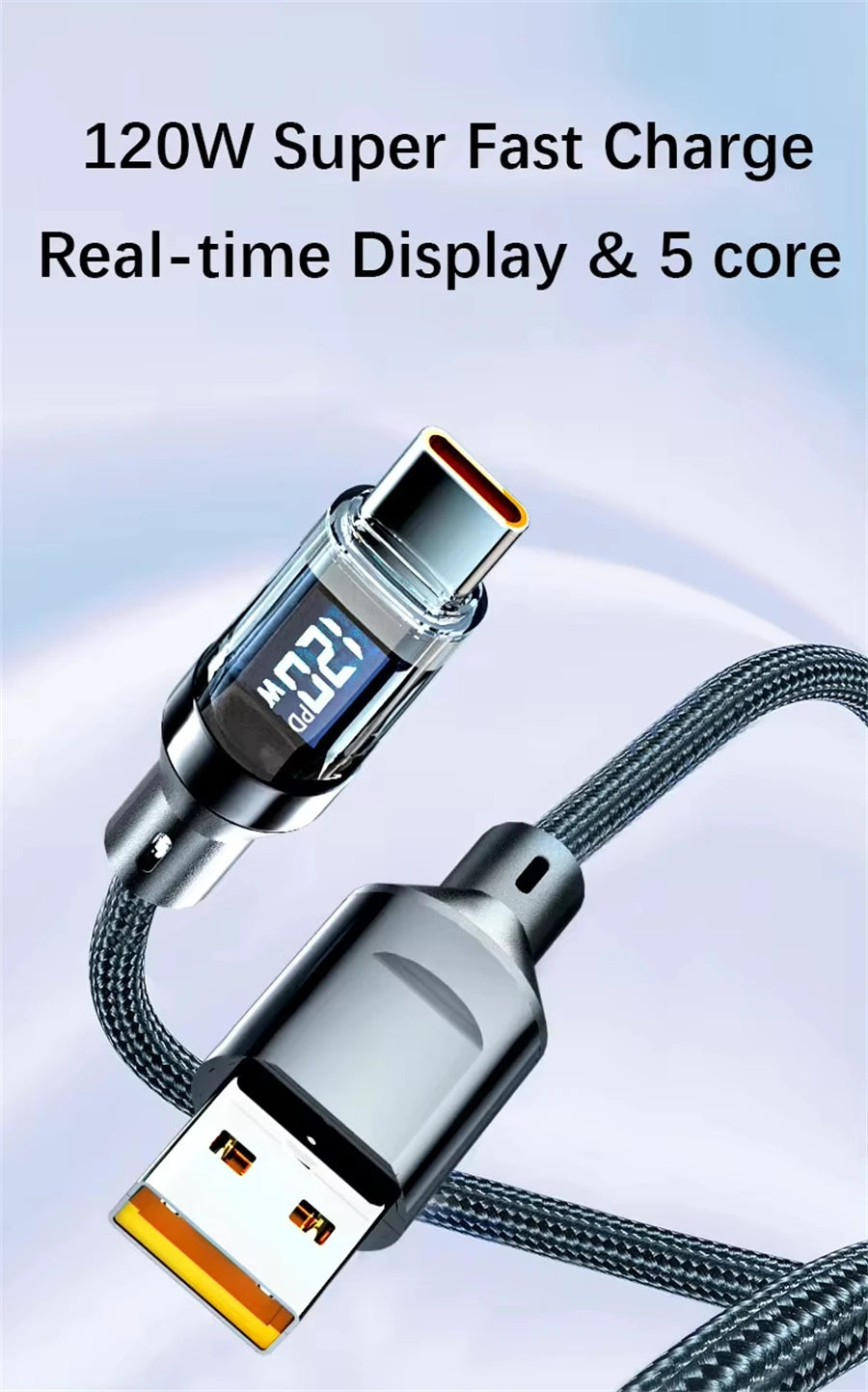 120W Type C to Type C Cable Phone Super Fast Charging Cable With LED Display