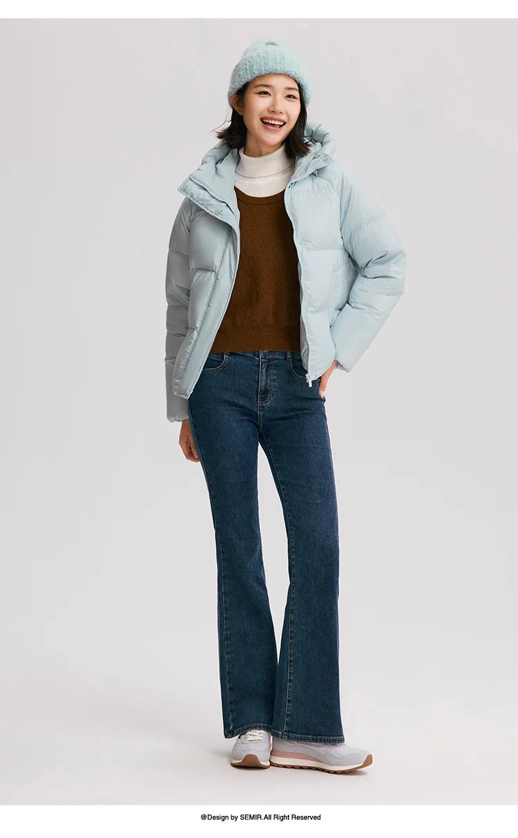 Semir Down Jacket Women Solid Color Loose Versatile 2024 Winter New Three-Proof Hooded Puffer Coat Down Jacket