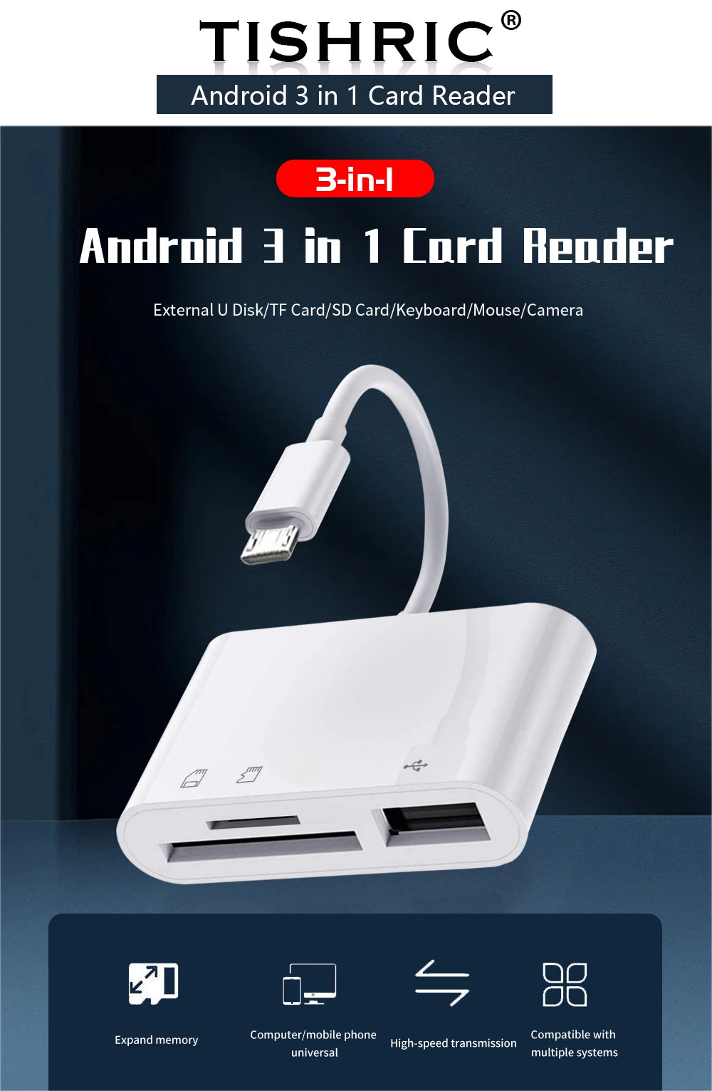 Micro USB Type C Adapter USB TF SD Card Reader USB-C Memory