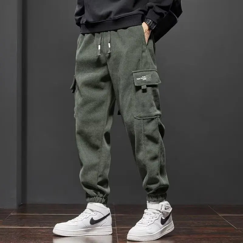 Spring Autumn New Style Elastic Waist Casual Pants for Men Stretch Straight Drawstring Harem Jogging Sports Long Pants Male