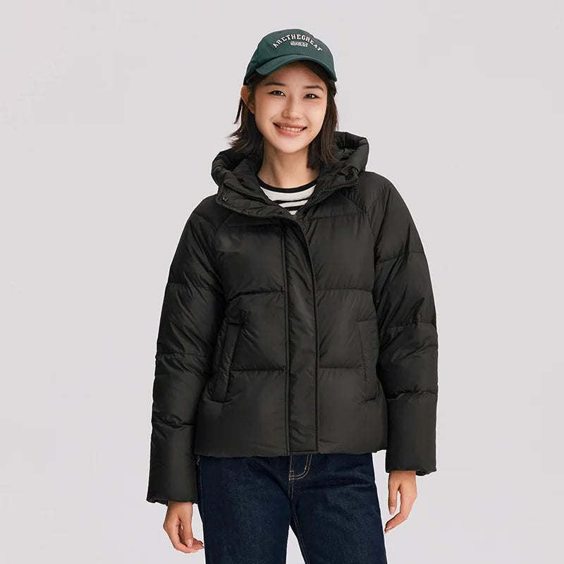 Semir Down Jacket Women Solid Color Loose Versatile 2024 Winter New Three-Proof Hooded Puffer Coat Down Jacket