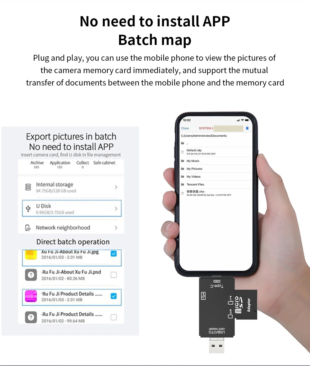Micro USB Type C Adapter USB TF SD Card Reader USB-C Memory