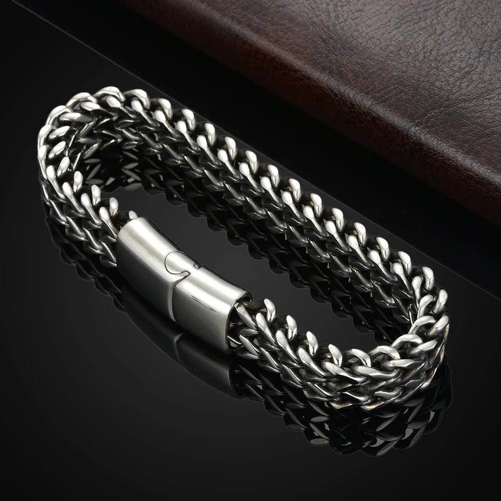 Stainless Steel Braided Double Row Front and Rear Fish Scale Alloy Magnetic Buckle Bracelet