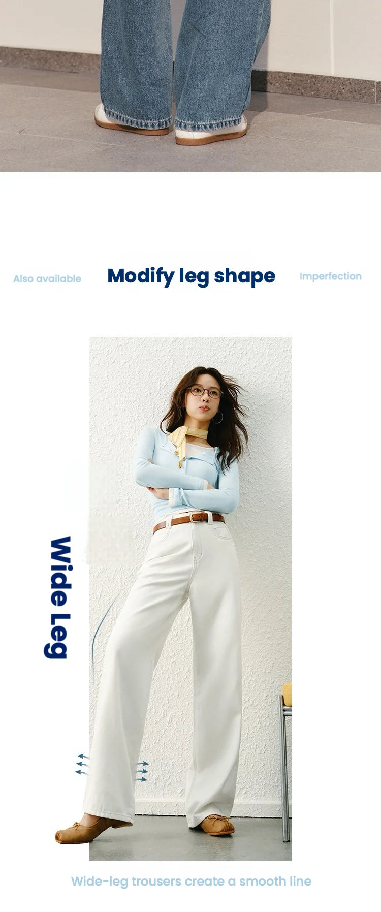 Semir Jeans Women 2024 New Winter Style with Fleece-Lined Floor-Length Trousers Hong Kong Style Wide-Leg Trousers