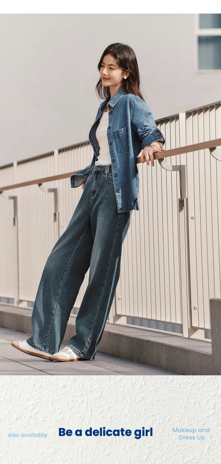 Semir Jeans Women 2024 New Winter Style with Fleece-Lined Floor-Length Trousers Hong Kong Style Wide-Leg Trousers