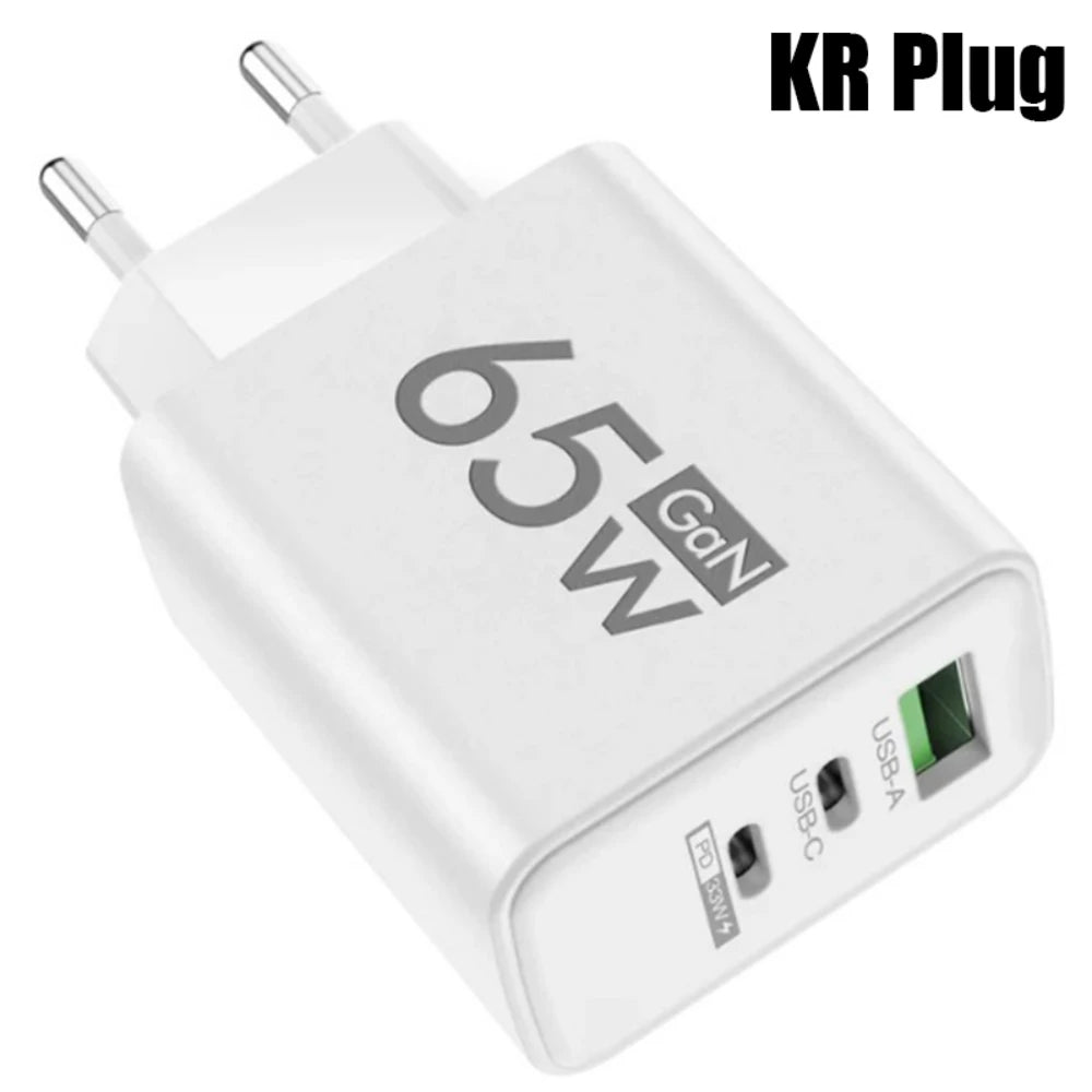 65W GaN Fast Charger USB Type C PD QC3.0 Quick Charging Charger Mobile Phone Adapter for iPhone 14 15 Pro Xiaomi Samsung Huawei