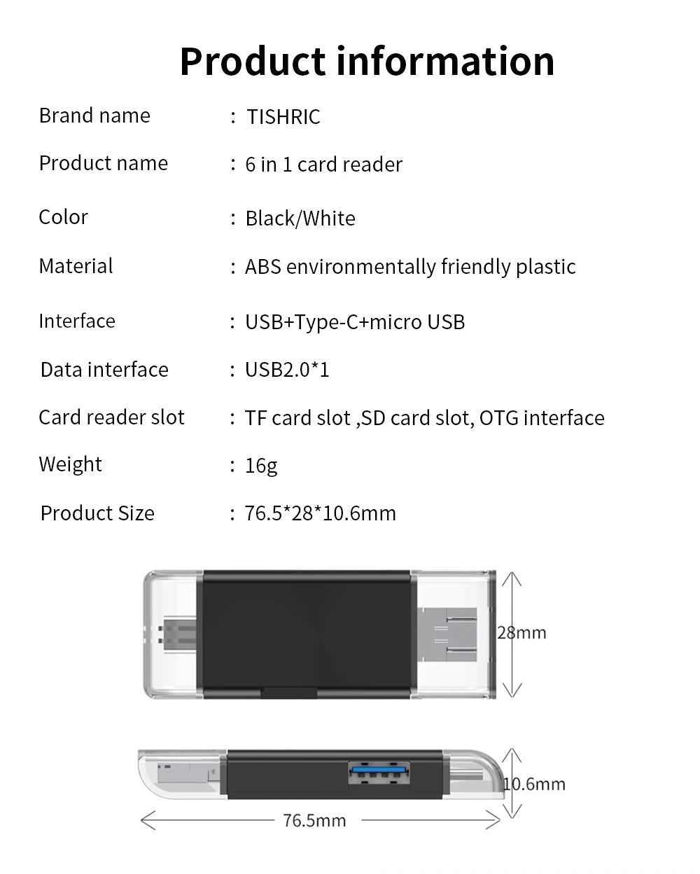 Micro USB Type C Adapter USB TF SD Card Reader USB-C Memory