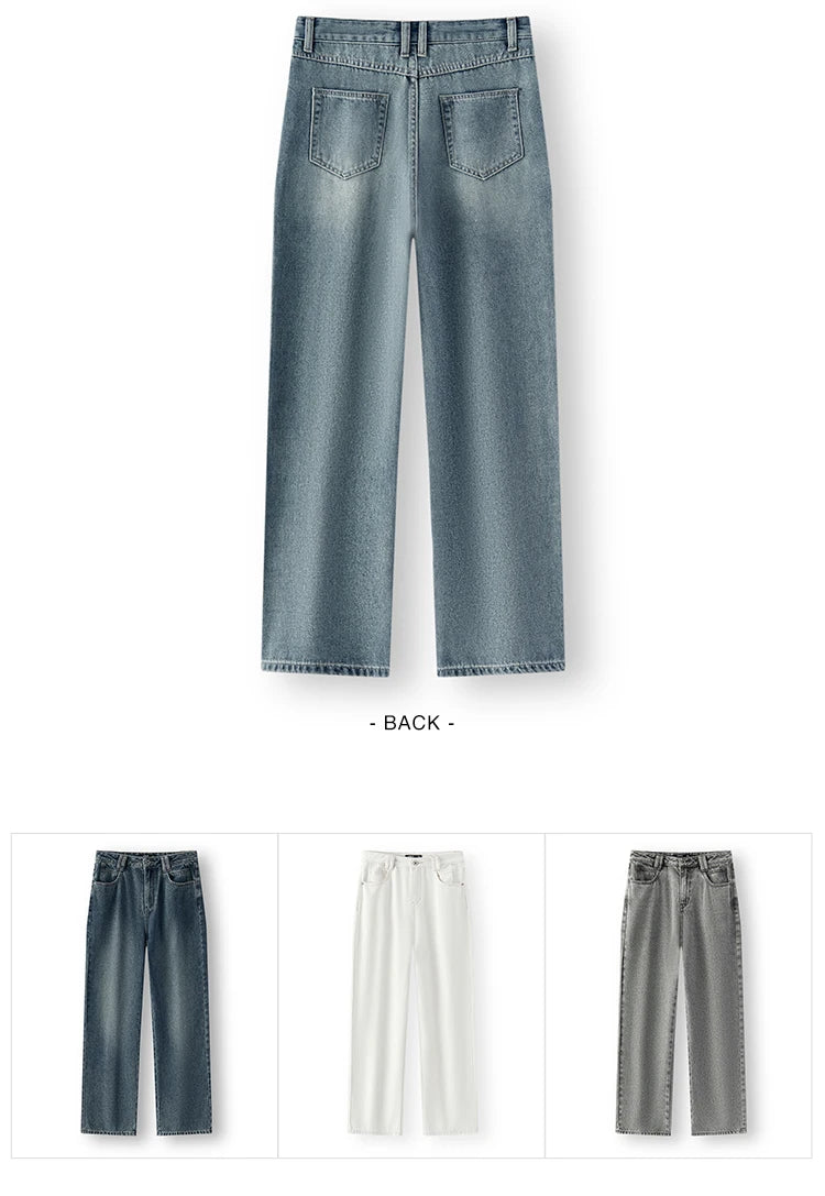 Semir Jeans Women 2024 New Winter Style with Fleece-Lined Floor-Length Trousers Hong Kong Style Wide-Leg Trousers