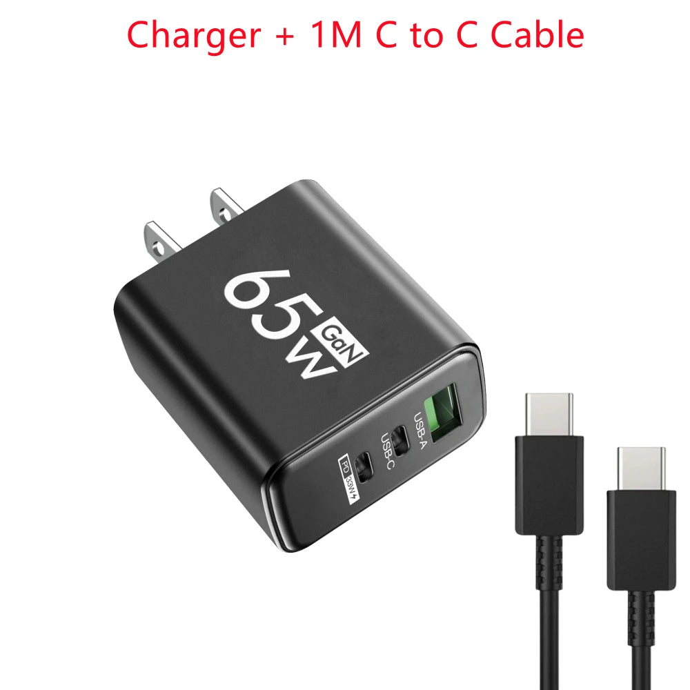 65W GaN Fast Charger USB Type C PD QC3.0 Quick Charging Charger Mobile Phone Adapter for iPhone 14 15 Pro Xiaomi Samsung Huawei