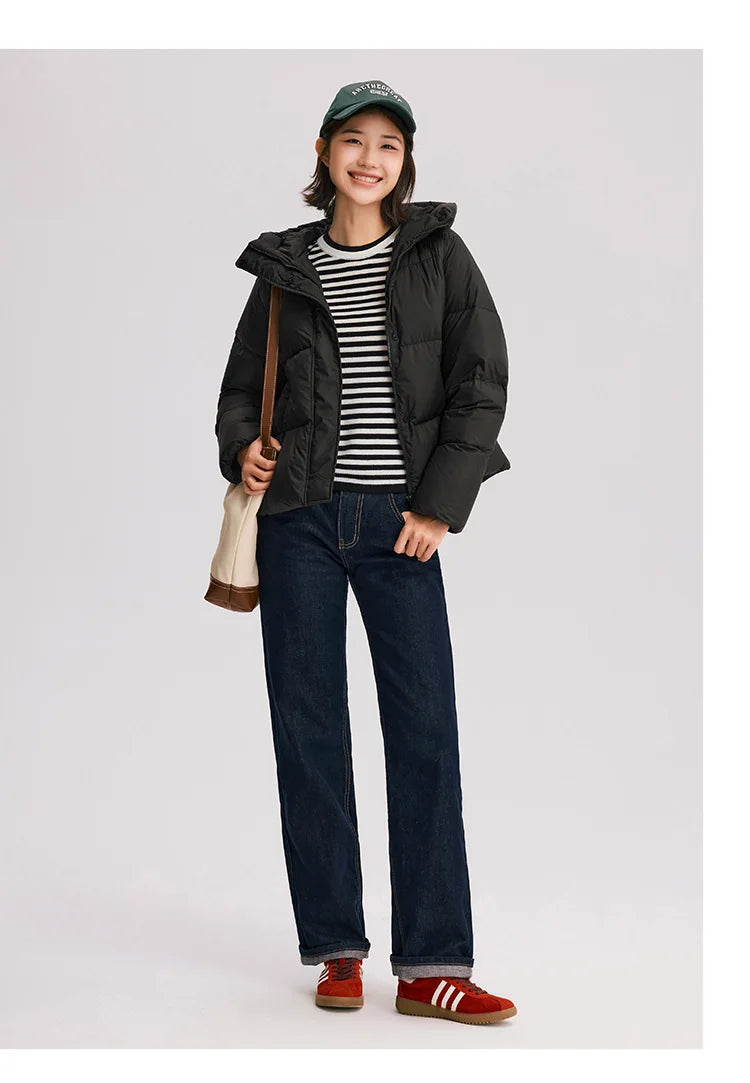 Semir Down Jacket Women Solid Color Loose Versatile 2024 Winter New Three-Proof Hooded Puffer Coat Down Jacket