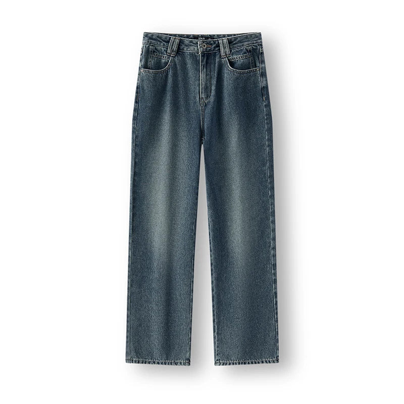Semir Jeans Women 2024 New Winter Style with Fleece-Lined Floor-Length Trousers Hong Kong Style Wide-Leg Trousers