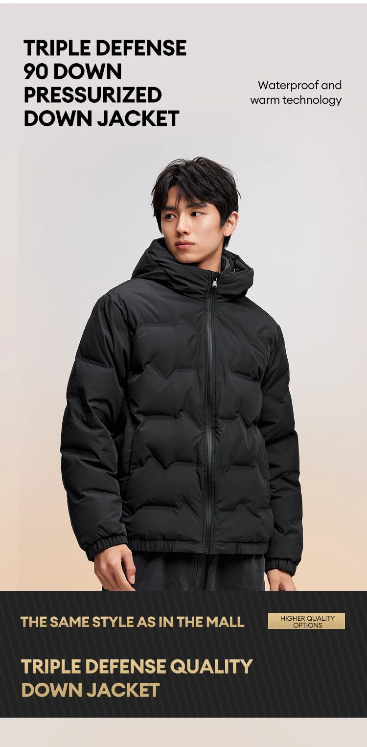 Semir Down Jacket Men 2024 New Waterproof Hooded Outerwear Winter Clothing Solid Color Versatile Direct-Injection Down Thickened