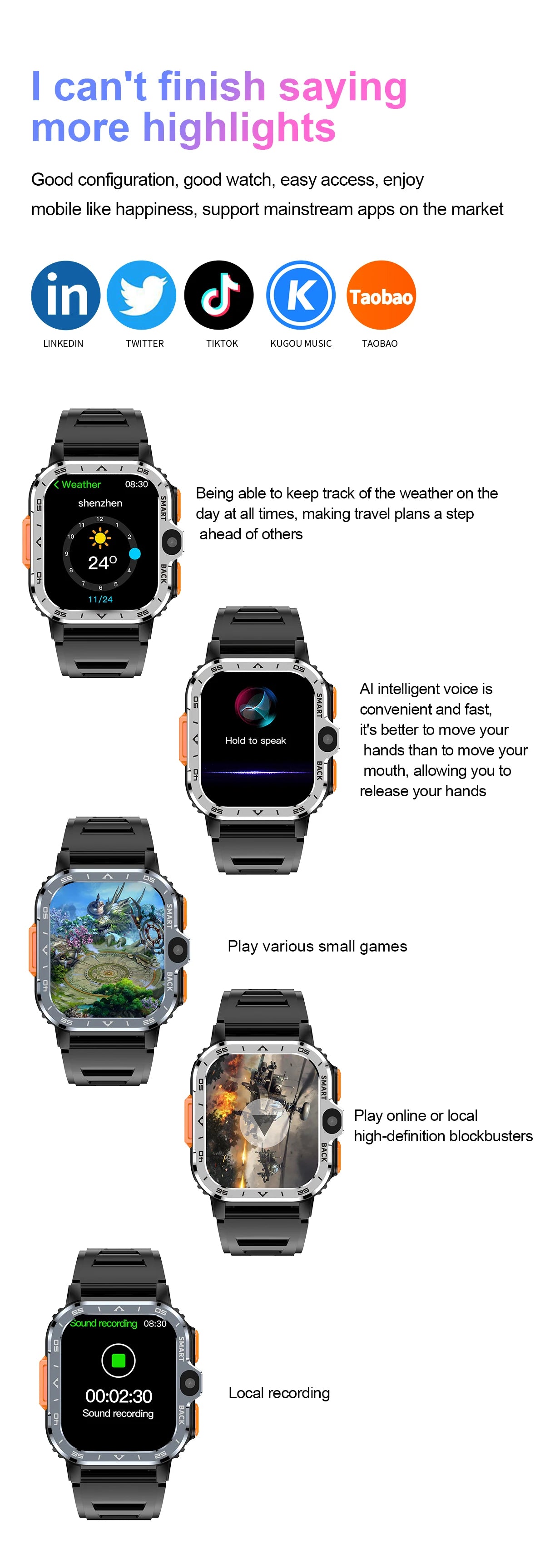 Android Smart Watch Men GPS 16G/64G ROM
