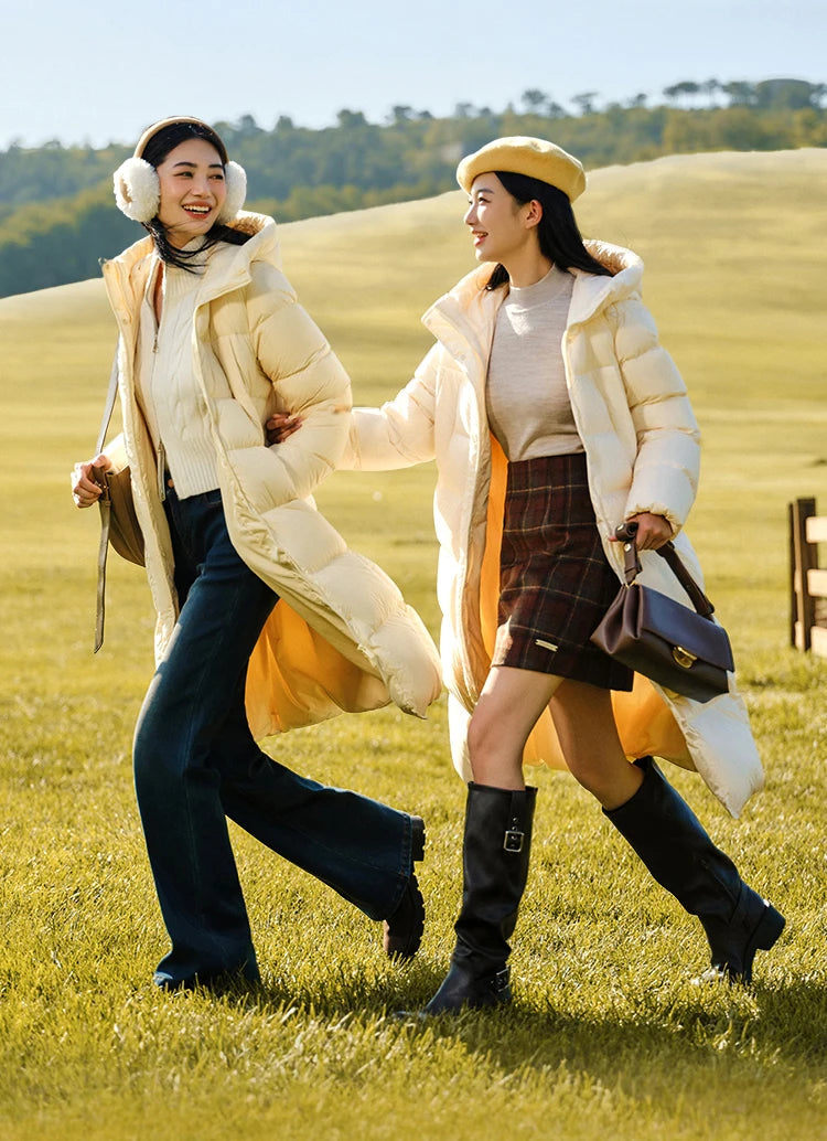 Semir Down Jacket Women Long Length Three-Proof Versatile 2024 Updated Winter New Loose Hooded Coat Simple Down Jacket