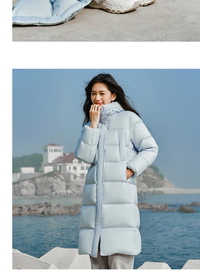 Semir Down Jacket Women Long Length Three-Proof Versatile 2024 Updated Winter New Loose Hooded Coat Simple Down Jacket