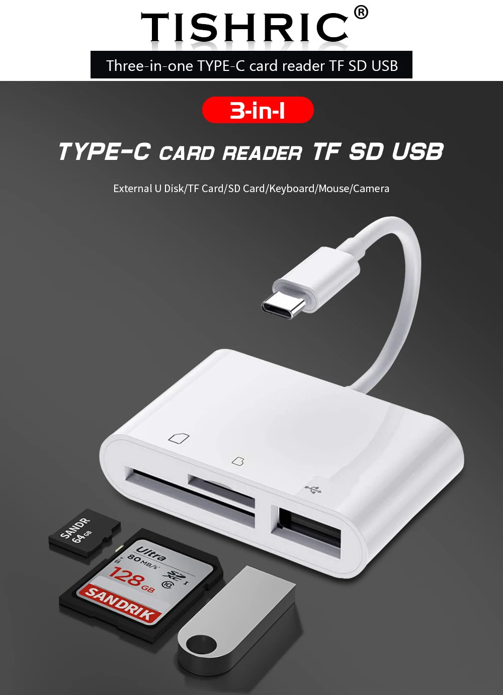 Micro USB Type C Adapter USB TF SD Card Reader USB-C Memory