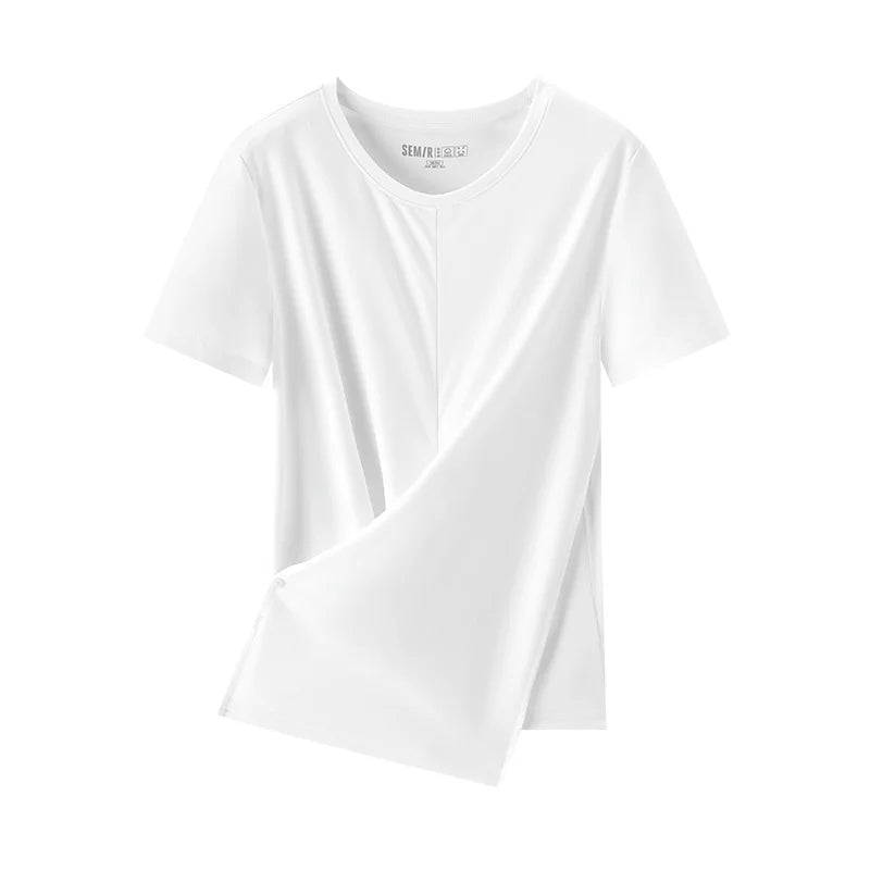 Semir Short Sleeve T-Shirt Women Cropped Design Split Hem 2025 New Summer Cotton Top Relaxed Fit for Casual and Chic Style