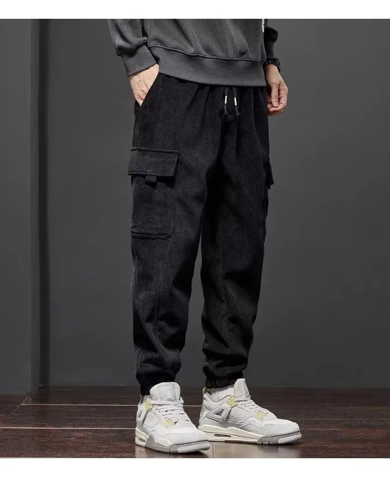 Spring Autumn New Style Elastic Waist Casual Pants for Men Stretch Straight Drawstring Harem Jogging Sports Long Pants Male