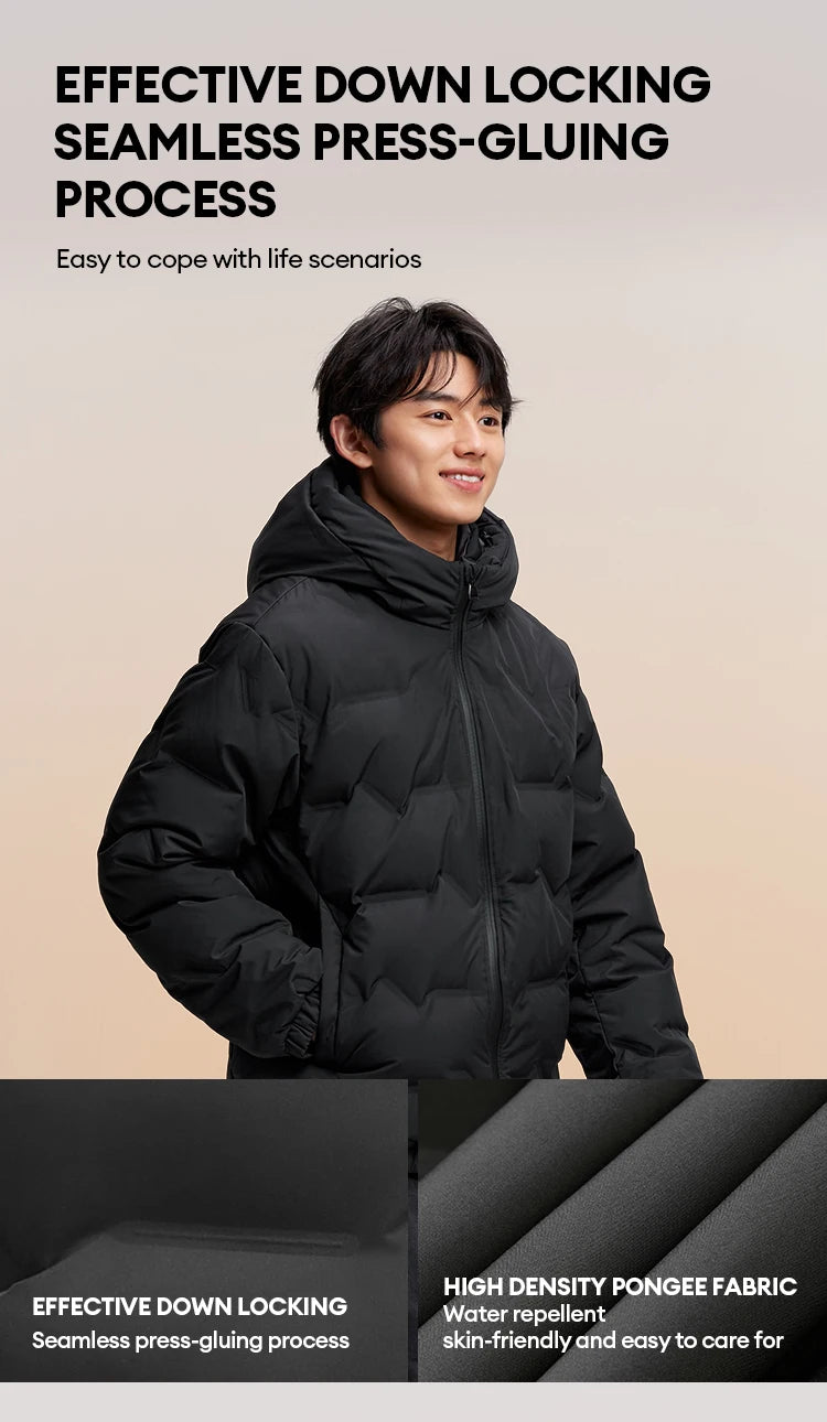 Semir Down Jacket Men 2024 New Waterproof Hooded Outerwear Winter Clothing Solid Color Versatile Direct-Injection Down Thickened