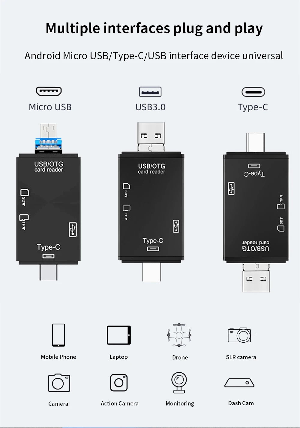 Micro USB Type C Adapter USB TF SD Card Reader USB-C Memory