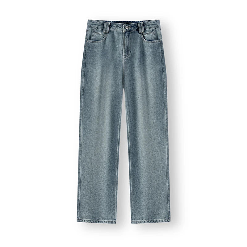 Semir Jeans Women 2024 New Winter Style with Fleece-Lined Floor-Length Trousers Hong Kong Style Wide-Leg Trousers
