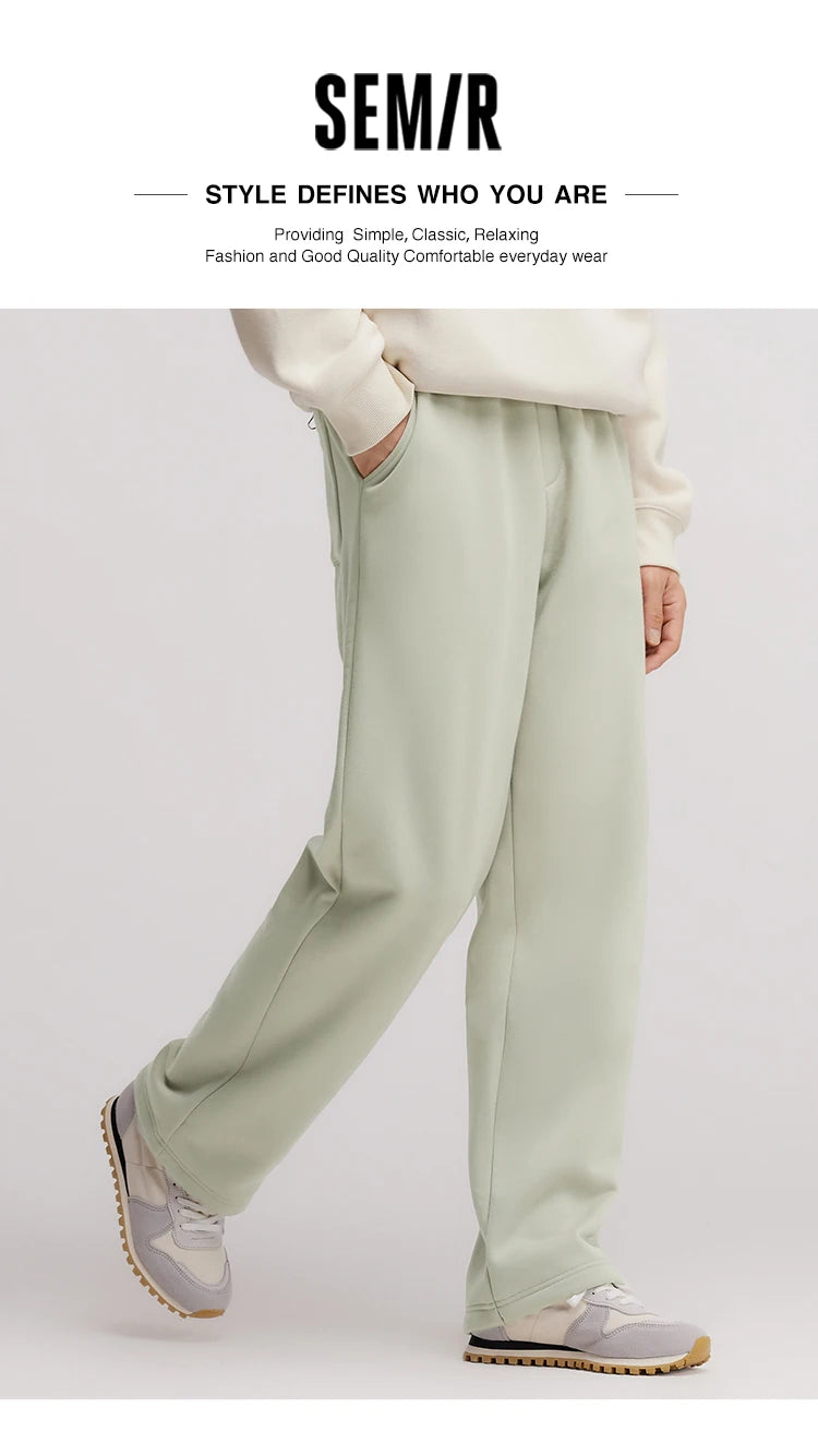 Semir Pants Men Fleece Lined 2024 Winter New Thermal Bacteriostatic Solid Color Loose Elastic Waist Straight Leg Pants