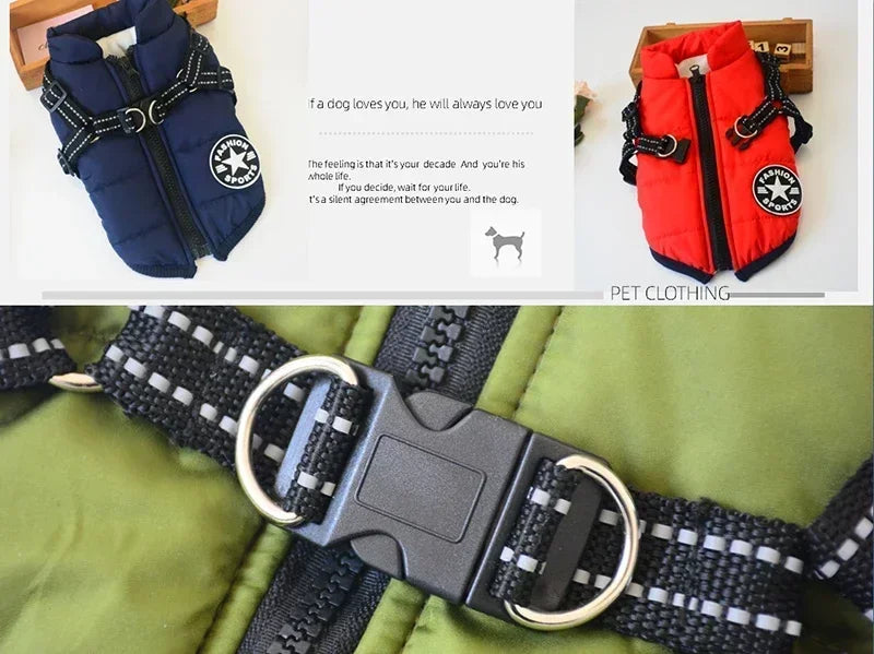 Pet Dog Jacket With Harness Winter Warm Dog Clothes For Labrador Waterproof Small Dog Coat Chihuahua French Bulldog Outfits