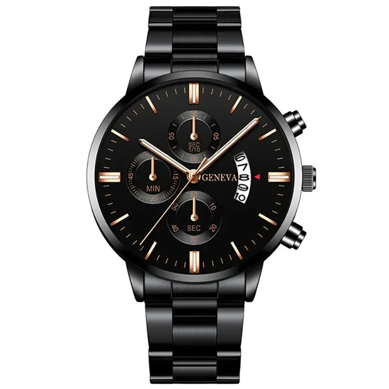 Fashion Men Black Stainless Steel Watch Luxury