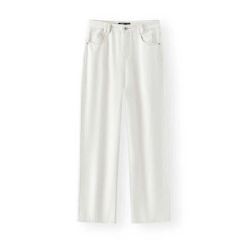 Semir Jeans Women 2024 New Winter Style with Fleece-Lined Floor-Length Trousers Hong Kong Style Wide-Leg Trousers