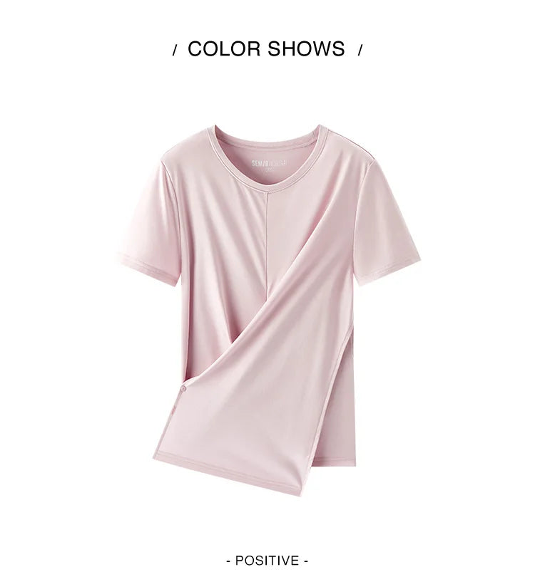 Semir Short Sleeve T-Shirt Women Cropped Design Split Hem 2025 New Summer Cotton Top Relaxed Fit for Casual and Chic Style