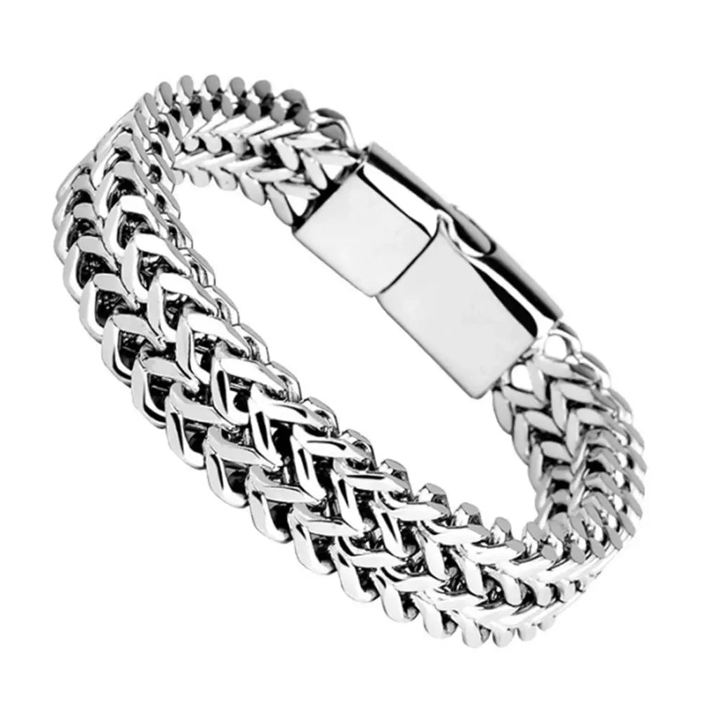 Stainless Steel Braided Double Row Front and Rear Fish Scale Alloy Magnetic Buckle Bracelet