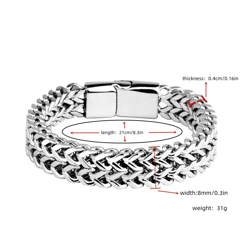 Stainless Steel Braided Double Row Front and Rear Fish Scale Alloy Magnetic Buckle Bracelet