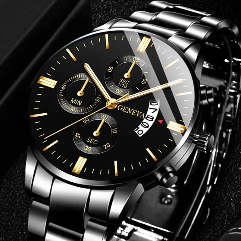 Fashion Men Black Stainless Steel Watch Luxury
