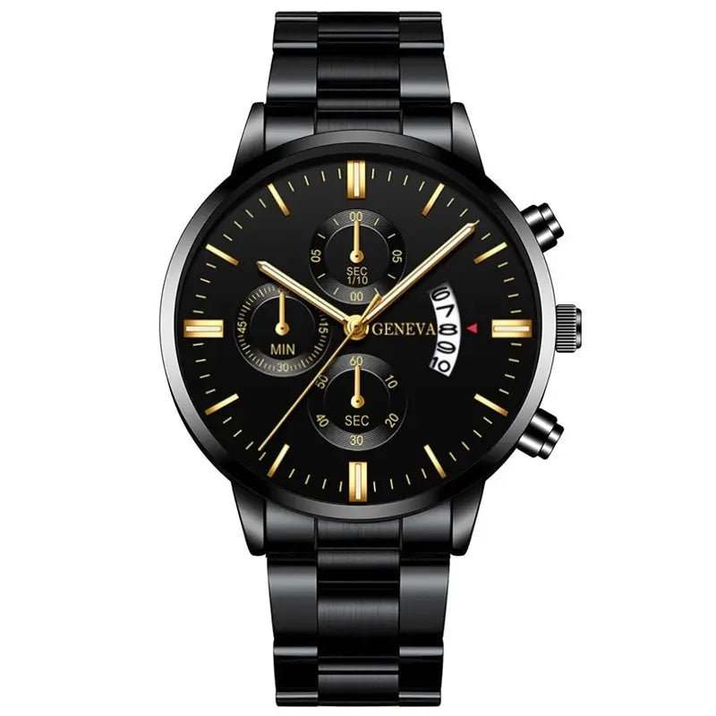 Fashion Men Black Stainless Steel Watch Luxury