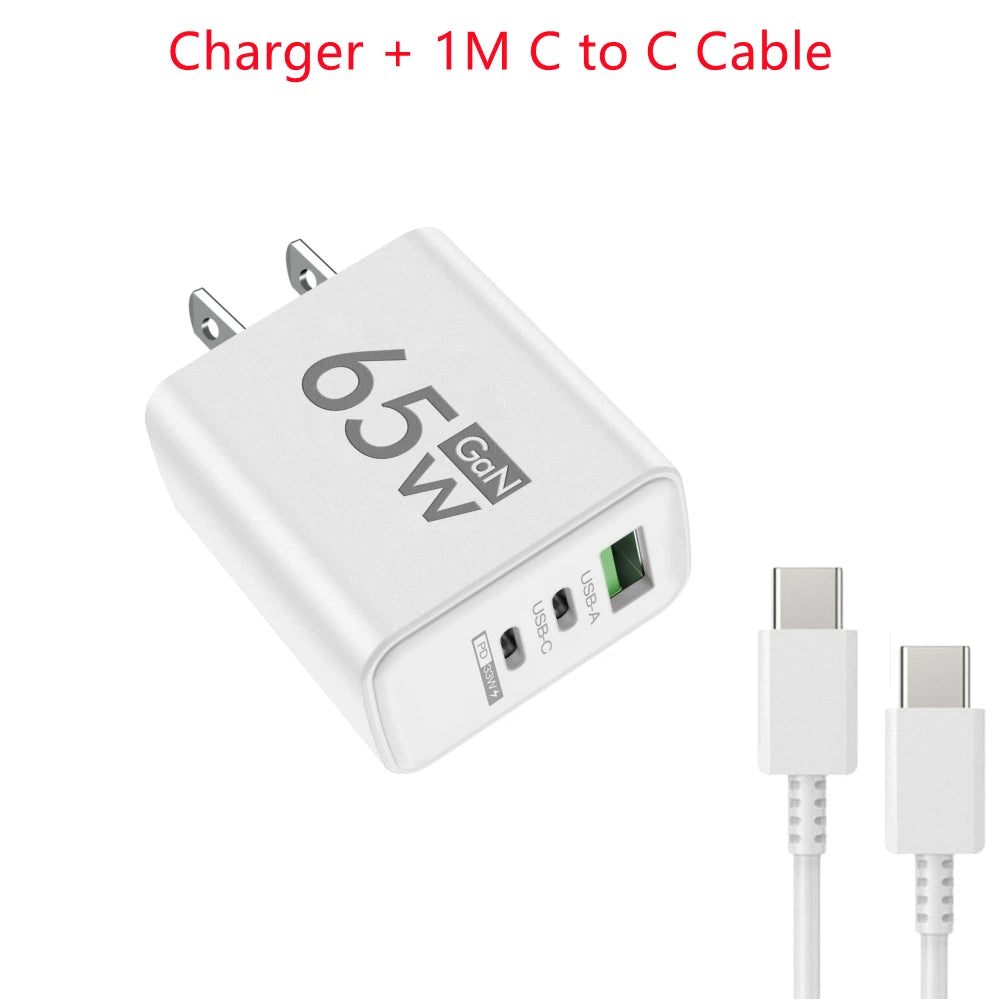 65W GaN Fast Charger USB Type C PD QC3.0 Quick Charging Charger Mobile Phone Adapter for iPhone 14 15 Pro Xiaomi Samsung Huawei