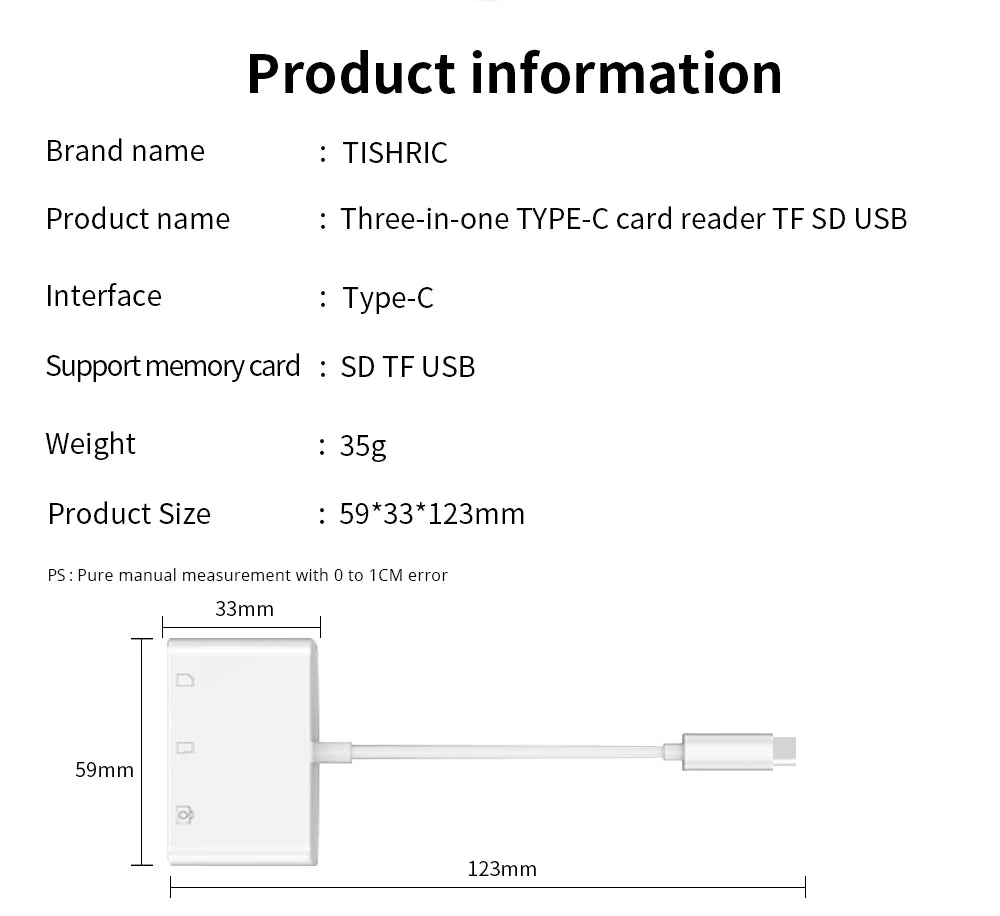 Micro USB Type C Adapter USB TF SD Card Reader USB-C Memory