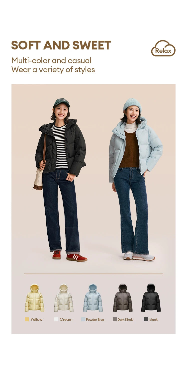 Semir Down Jacket Women Solid Color Loose Versatile 2024 Winter New Three-Proof Hooded Puffer Coat Down Jacket