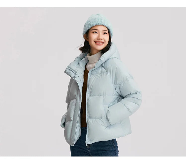 Semir Down Jacket Women Solid Color Loose Versatile 2024 Winter New Three-Proof Hooded Puffer Coat Down Jacket