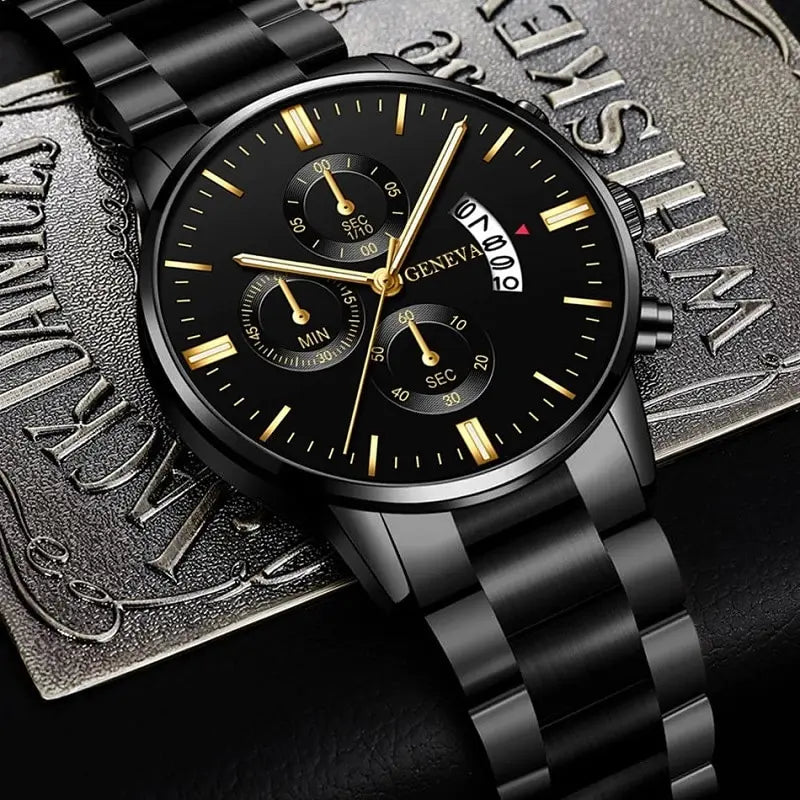Fashion Men Black Stainless Steel Watch Luxury
