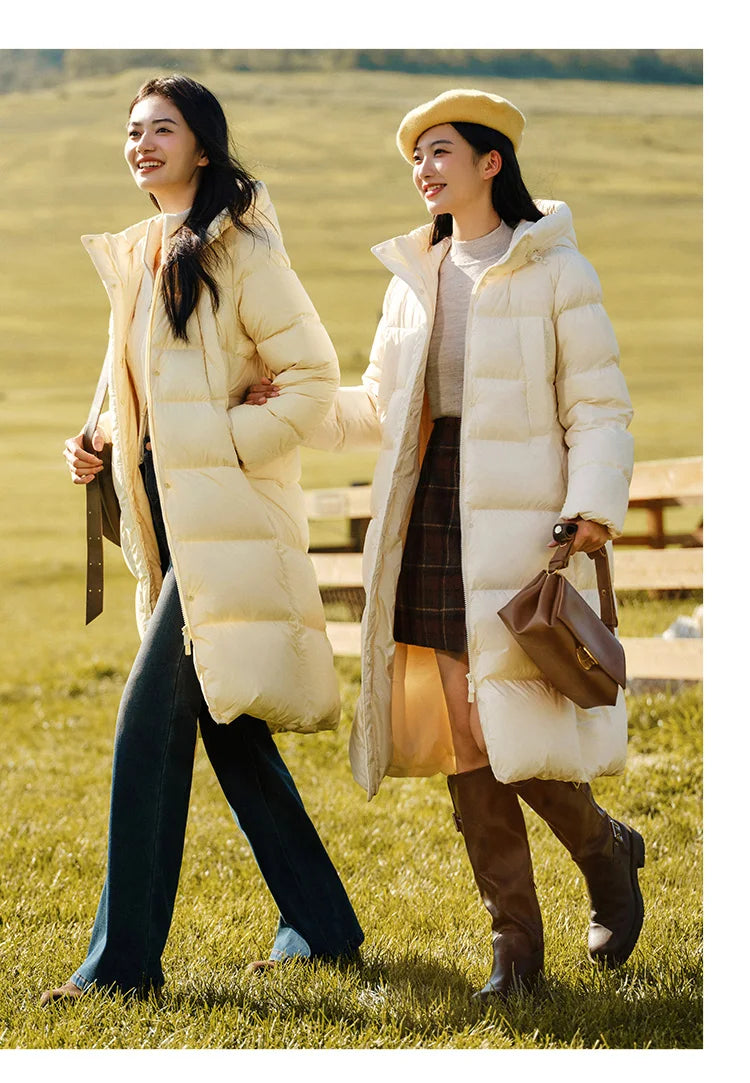 Semir Down Jacket Women Long Length Three-Proof Versatile 2024 Updated Winter New Loose Hooded Coat Simple Down Jacket